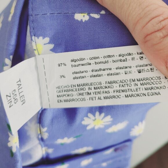 Zara Blue Pants Daisy Print Cropped High Waisted Cotton Blend Zipper XS NWOT - Picture 8 of 12